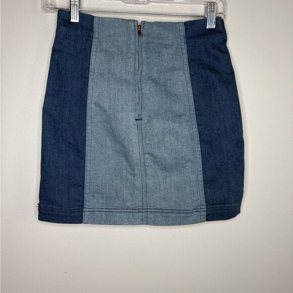 Free People Two Tone Denim Mini Skirt - Picture 2 of 4